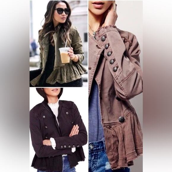 Free People Military Crop Ruffle Jacket Size Small - Picture 2 of 13